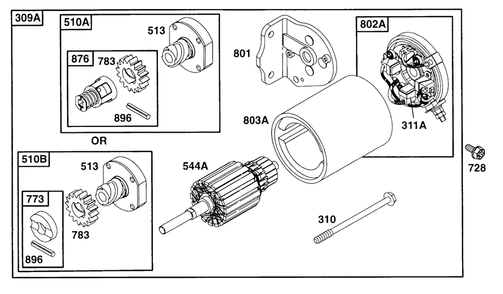 Electric Starter 1 Diagram and Parts List for 252412-0728-XX  Briggs and Stratton Engine